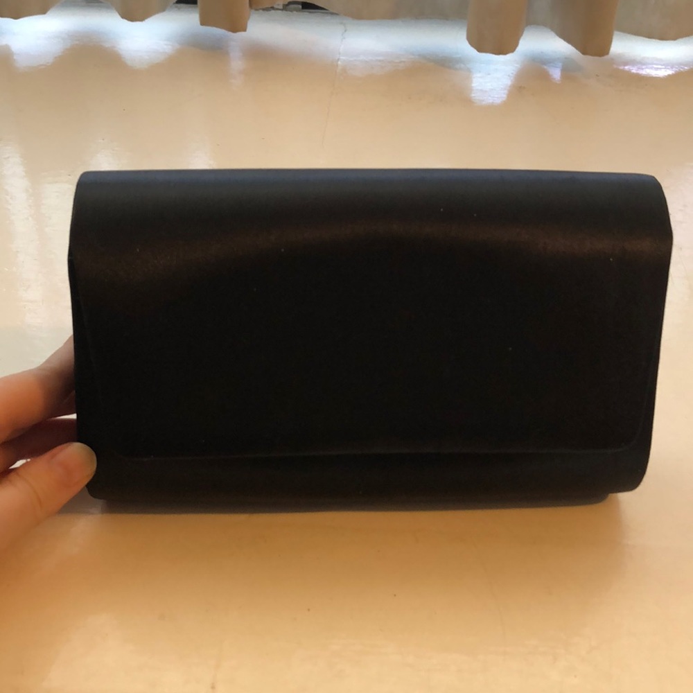 Black satin evening clutch